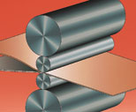The cleaned metals are rolled under very high pressure, which reduces their thickness and bonds the metals together. As their surfaces are extended, typically by more than five times that of their original area, the atomic lattices of the metals merge, sharing electrons between mating surfaces.